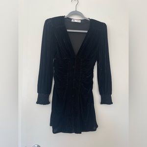 Zara Black Velvet Long Sleeve Mini Dress